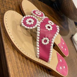 Jack Rogers pink and white sandals.
